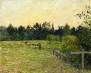  eragny Oil Painting - cowherd in a field at eragny 1890 Camille Pissarro scenery